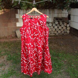 Talbots Red and White Floral Sleeveless Fit and Flare Aline Dress 14W
